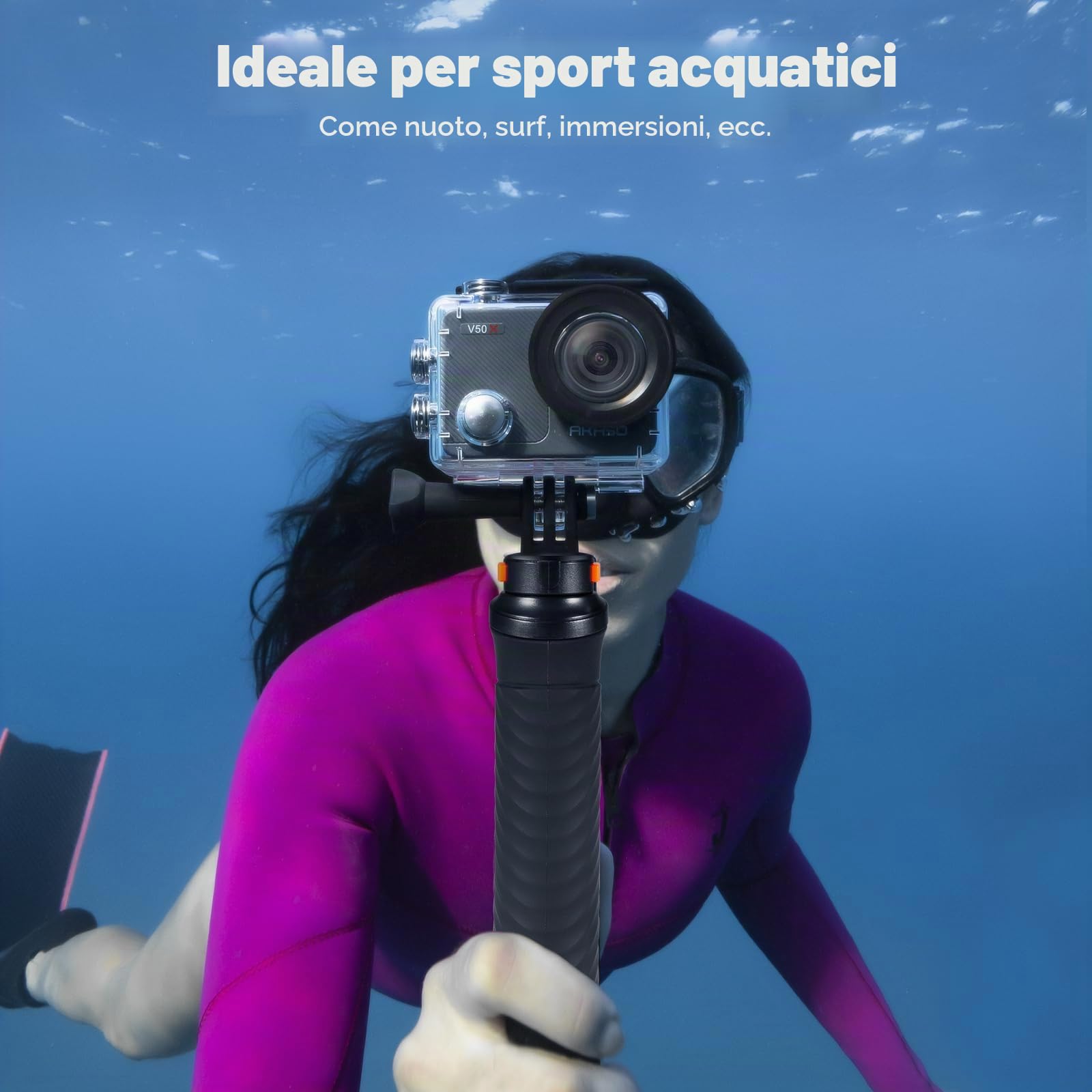 AKASO V50 X Action Cam 4K 20MP con Impugnatura e Custodia Protettiva, Videocamere WiFi EIS 40M Fotocamera Subacquea Touch Screen, Telecomando, Custodia Impermeabi, Action Camera Kit di Accessori di Mo