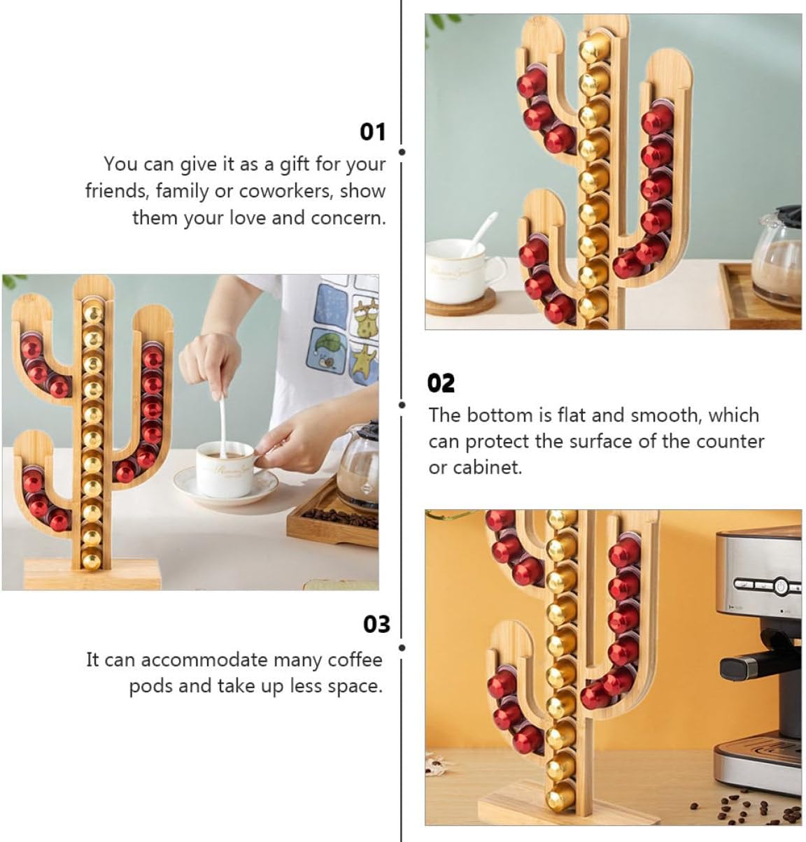 Unomor Cactus-shaped Storage Rack Coffee Pod Holder Organizer Bamboo Holder Coffee Accessories Bamboo Stand