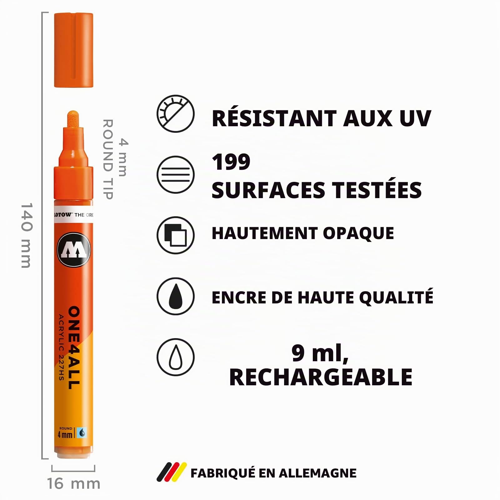 Molotow One4All 227HS Marqueurs acryliques très couvrants et permanents, résistants aux UV, pour presque tous les supports