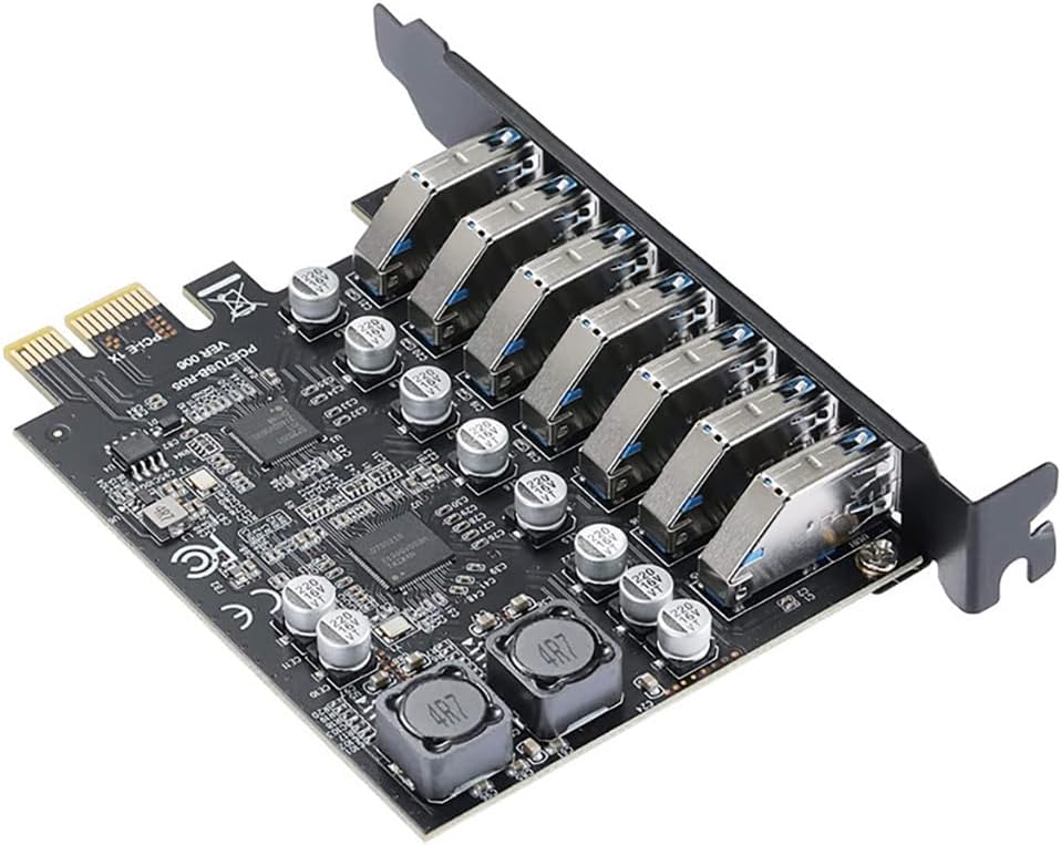 JMT PCIe x1 to 7-Port USB 3.2 19Pin Expansion Card 5Gbps High Speed for Motherboard