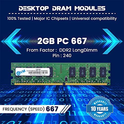 Image of EVM 2GB DDR2 Desktop RAM 667MHz Long-DIMM - 1.8V Low Voltage, 240-PIN Pin, Intel & AMD Compatible, High-Speed PC Memory Upgrade - 10 Year Warranty (EVMT2G6670U86P)