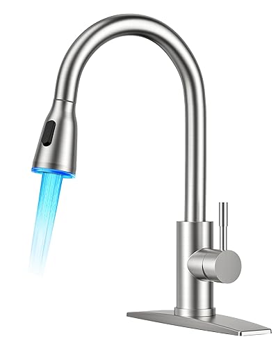 FORIOUS LED Kitchen Faucet with Pull Down Sprayer, Brushed Nicke