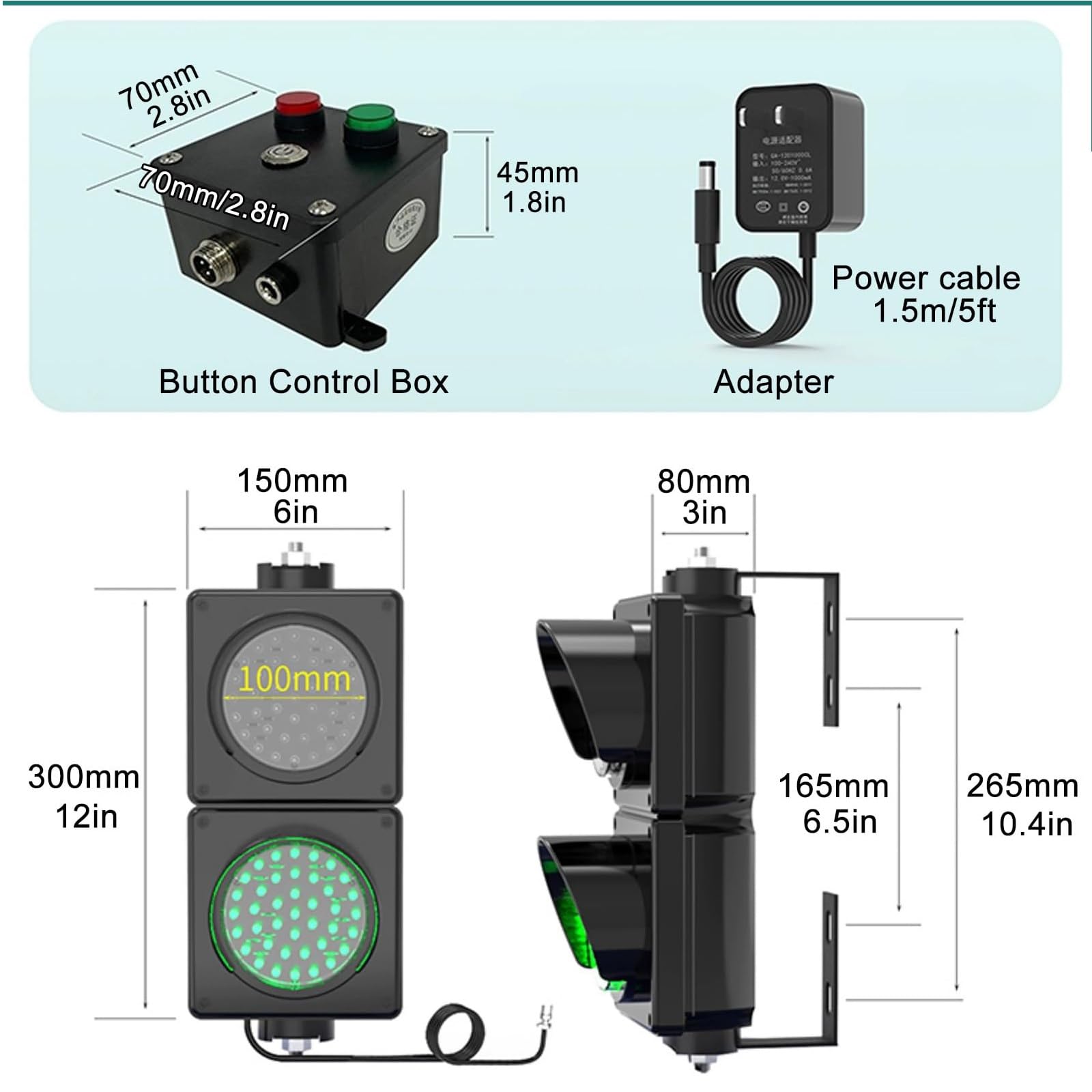 Feu d'arrêt à LED Rouge/Vert, Commande par Bouton, lentille de 4 Pouces de diamètre, feu de signalisation, Convient for Intersection, Usine, école, Gare de péage