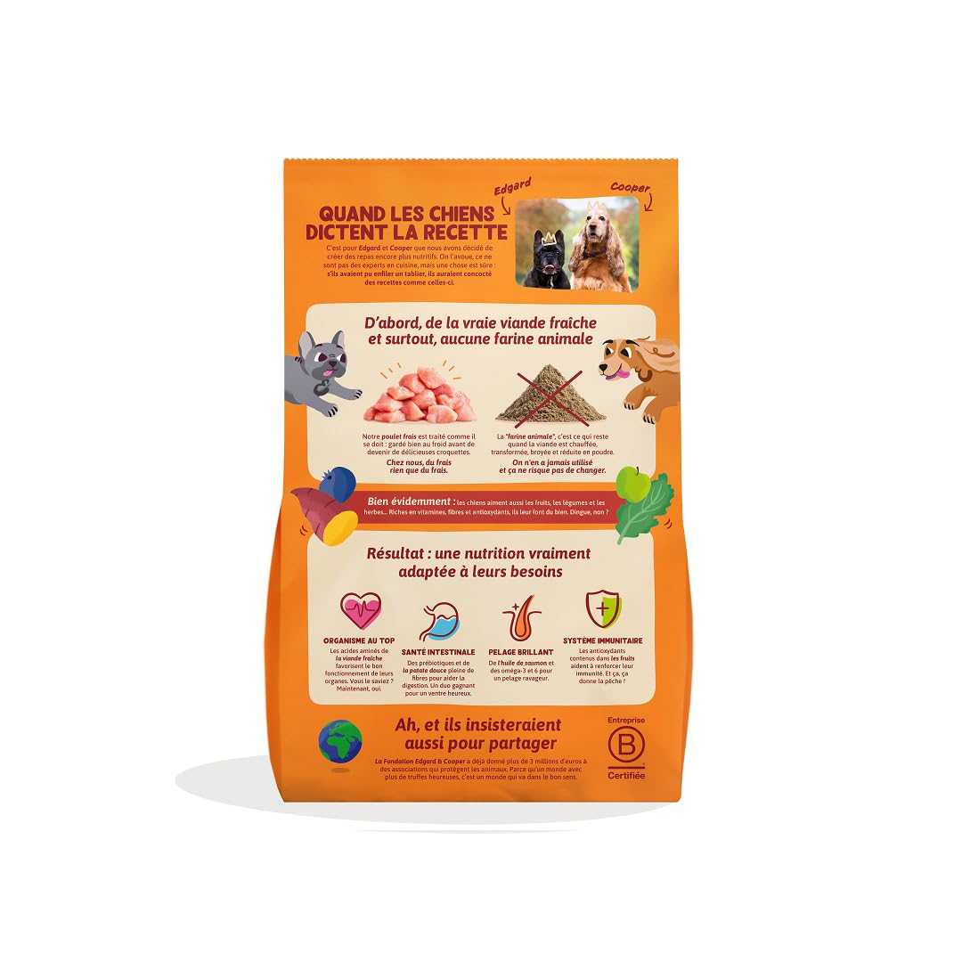 Edgard & Cooper Croquettes Chien Sans Céréales Pour Chiens Adultes Large (12kg), Poulet Frais, Teneur En Fibres Equilibrée Pour Ventres Heureux, Recette Naturelle, Jamais De Farine Animale