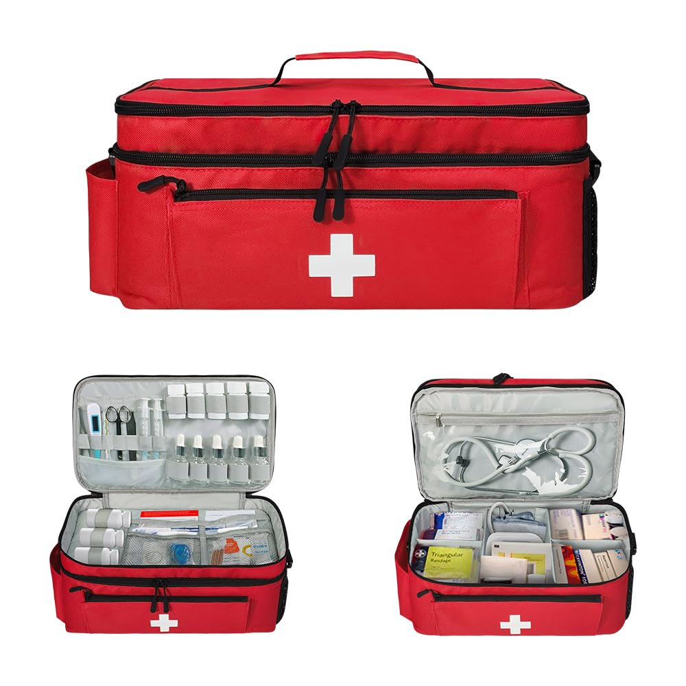 Sac Médical à Double Couche Vide, Sac de Transport de Stockage de Premiers Soins,Organisateur de Bouteille de Pilule pour Les Trousses médicales d’Urgence pour la Maison, Voyage, extérieur