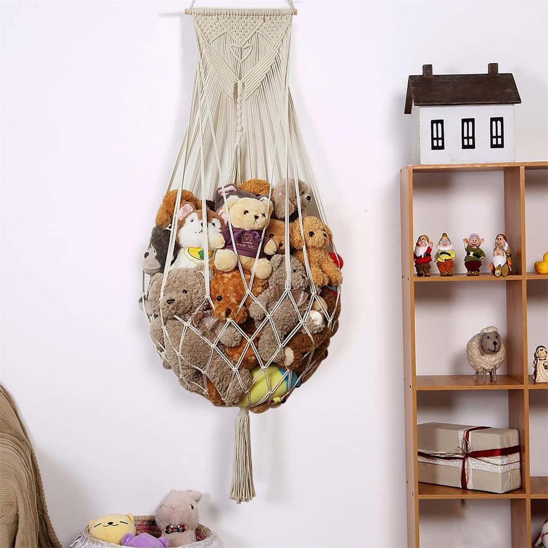 Filet di ordinamento per peluche, stile bohémien, macramè, rete per peluche, giocattoli, amaca, organizzatore per camera da letto