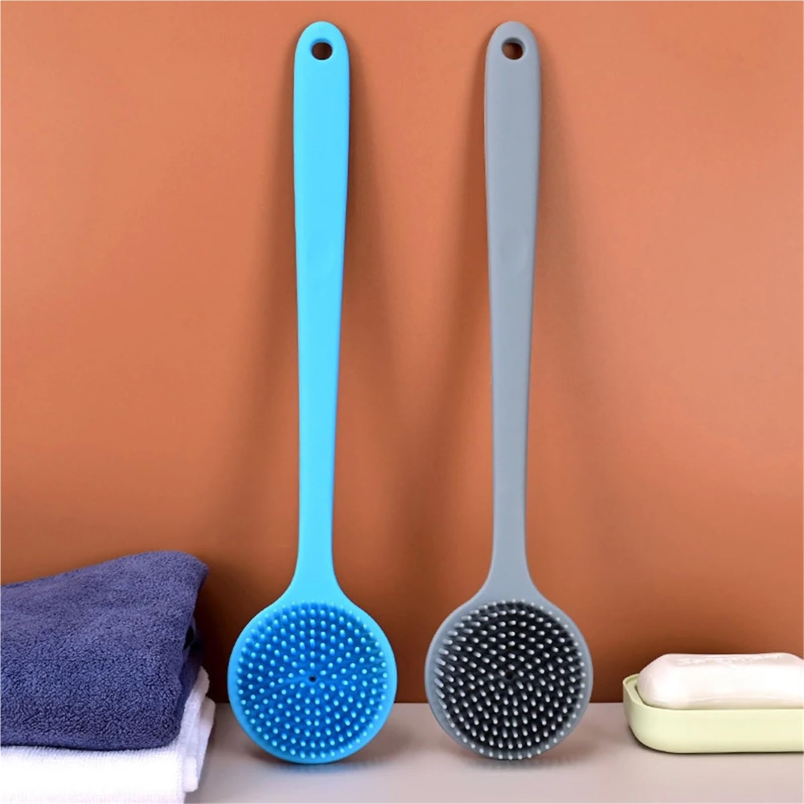 RüCkenbüRste 2Pcs Silikon Lange Griff Bad Pinsel Zurück Wäscher Weichen Borsten Körper Peeling Massage Pinsel Dusche Waschen Bad Lieferungen Zum Baden(Gray)