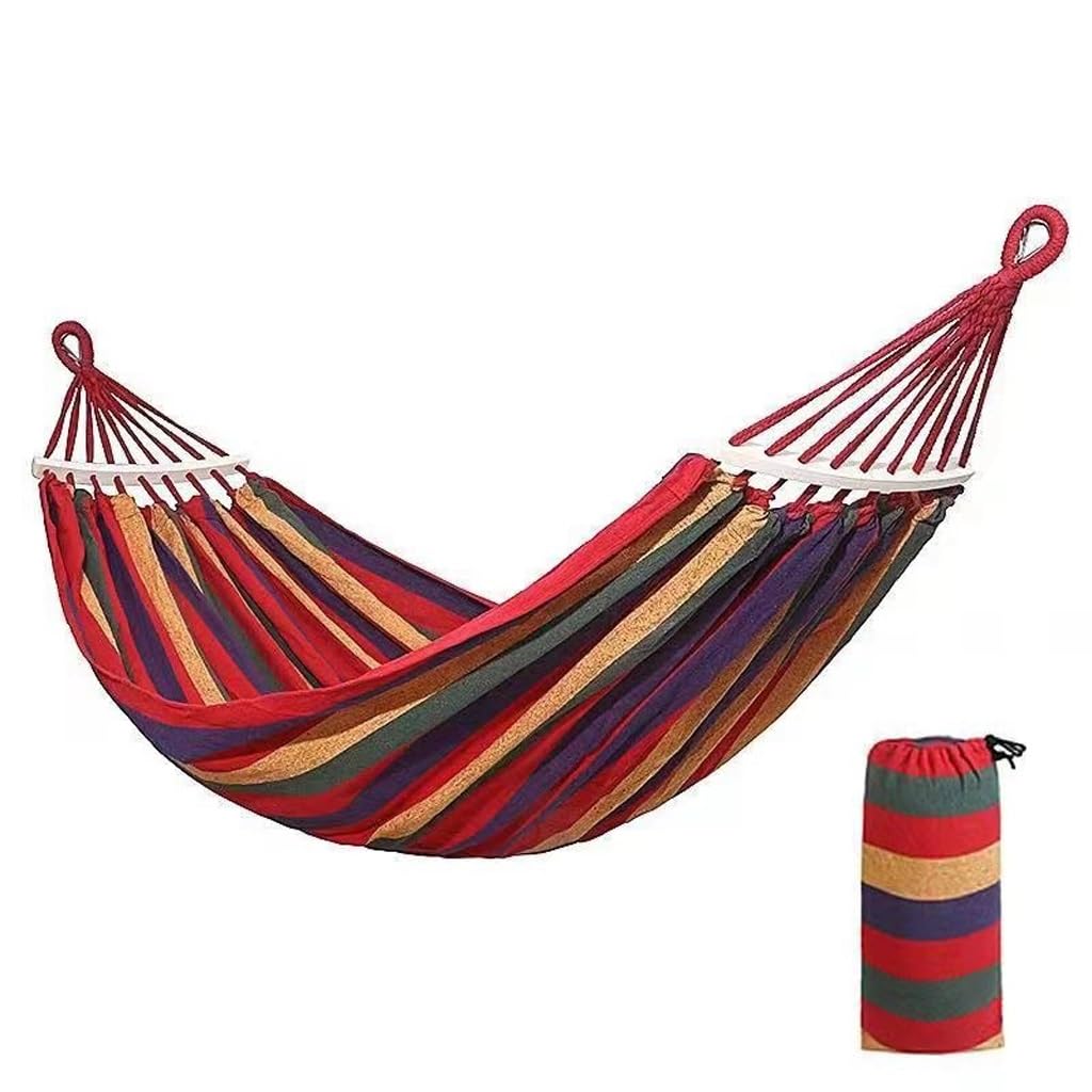 Outdoor Hammock Swing with Wooden Stick Canvas Bent Stick Camping Anti Rollover(D,190 * 150)