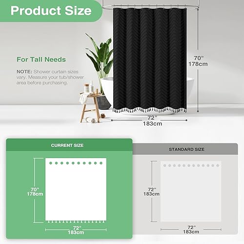 Vista 205 de Dynamene - Cortina de ducha, bohemia y rústica con rayas con chebrón en relieve, cortina texturizada para decoración de baño, juego de cortina A.