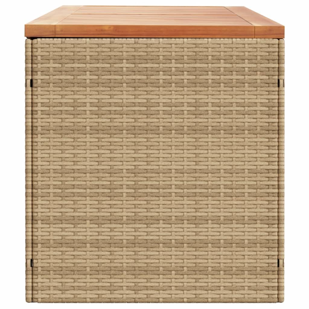 Homgoday Baúl de jardín con tapa, caja de cojín para jardín, caja de cojines, caja de almacenamiento, caja de almacenamiento, cofre de jardín, color beige, 220 x 50 x 54 cm, polirratán, madera de