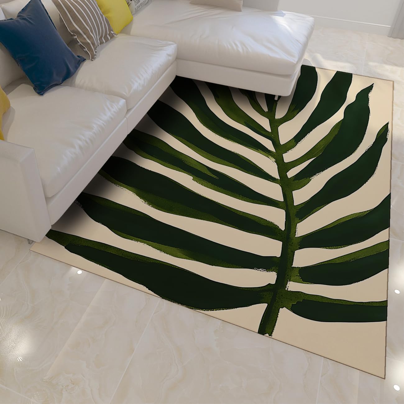 Tapis de salon feuilles vertes pour une salle à manger moderne