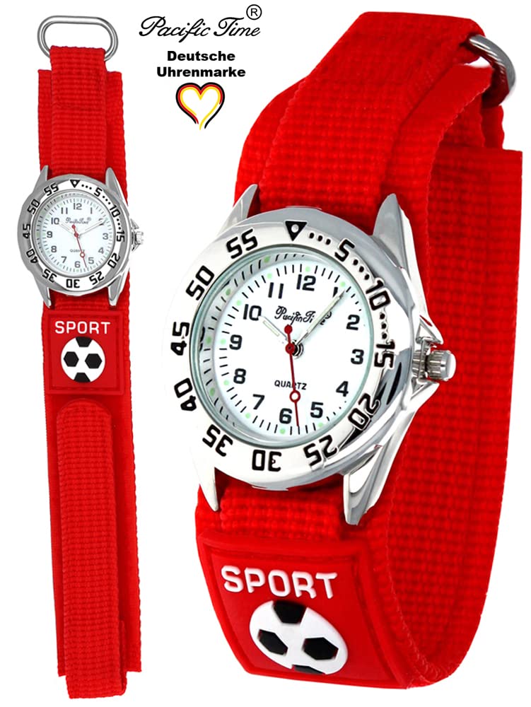 Pacific Time Kinder Armbanduhr Jungen Sport Fußball Kinderuhr Klettarmband blau analog Quarz