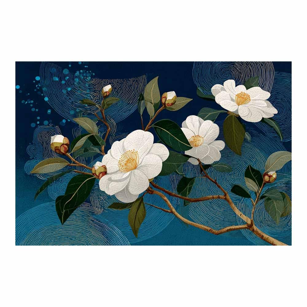 Hoqiu Multicolor Botanical Prints White Camellia Flowers Artwork, Wall Decoration Living Room Bedroom Hallway Stairs Decoration.(Multicolor)-30X40cm Unframed