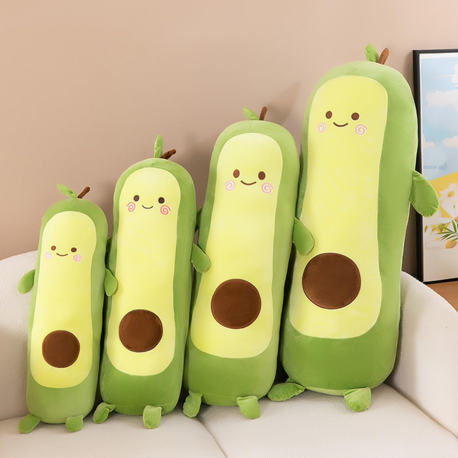 AMOSIJOY Avocado Kuscheltier Groß 70-130cm, Langes Plüschtier Seitenschläferkissen, Kawaii Avocado Stofftier, Weiches Schlafkissen Body Pillow, Deko Geschenk für Mädchen Teenager (A,130cm)