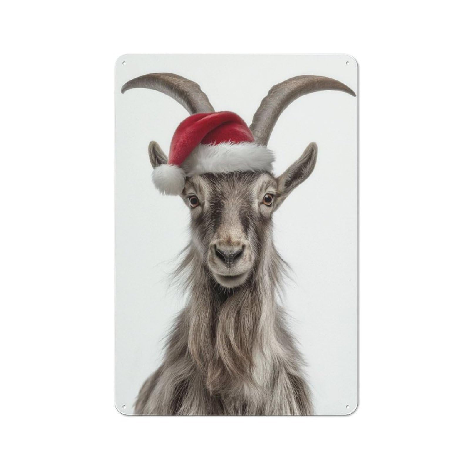 Junmoney Markhor Goat Wearing Santa Hat 30X20cm Retro-Style Tin Sign With For Café Or Home Bar, For Metal Sign Collectors, For Garage And Workshop Walls