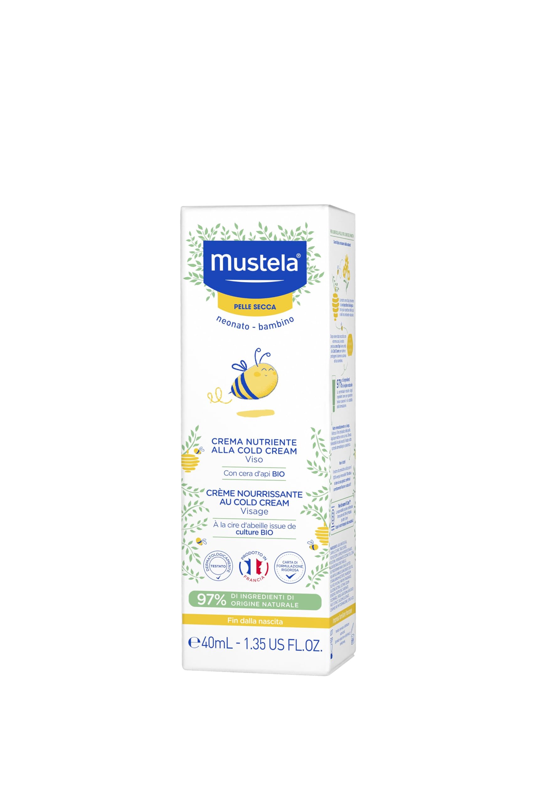Mustela Crema Facial Nutritiva CC, Cold Cream Natural, Manteca de Karité, Rostro, Bebés y Toda la Familia - Hidratante Diaria, Específica para Pieles Secas, 97% Ingredientes de Origen Natural (40ml)