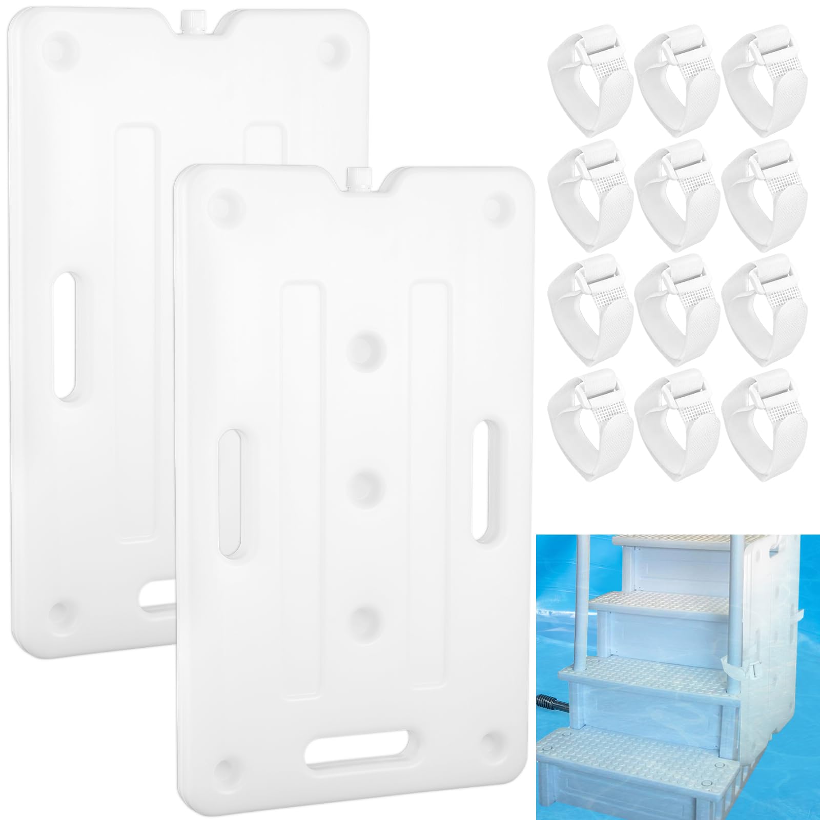 Schwimmbadleiter-Gewichte mit 12 verstellbaren Riemen, universelle Wasser-Sandanker, Stabilisatoren für oberirdische HDPE-Schwimmbad-Stufengewichte für Innenpools, einfaches Schrittsystem, 2 Stück