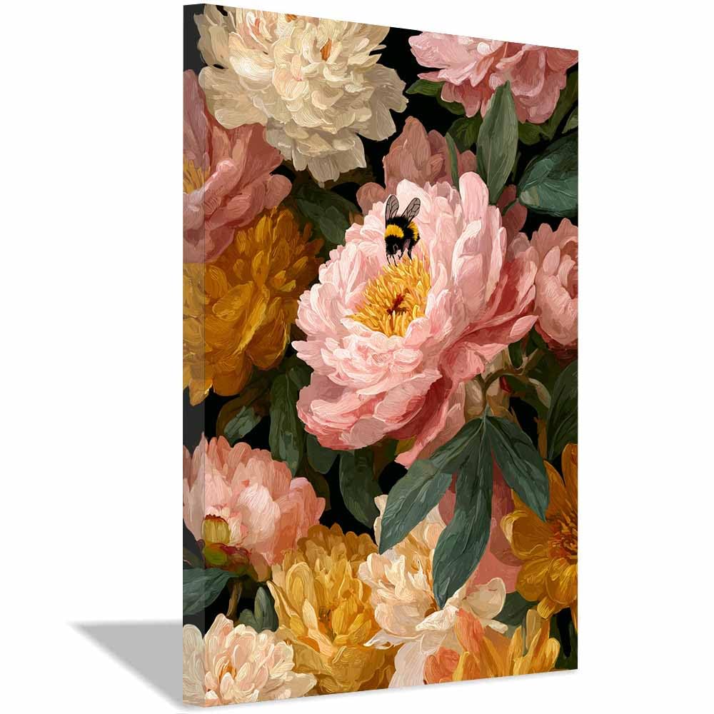 Xeniou Multicolor Flowers Canvas Peony Flower Artwork Canvas Wall Art, For Bathroom Living Room Bedroom Office Kitchen(Multicolor)-70X100cm Framed