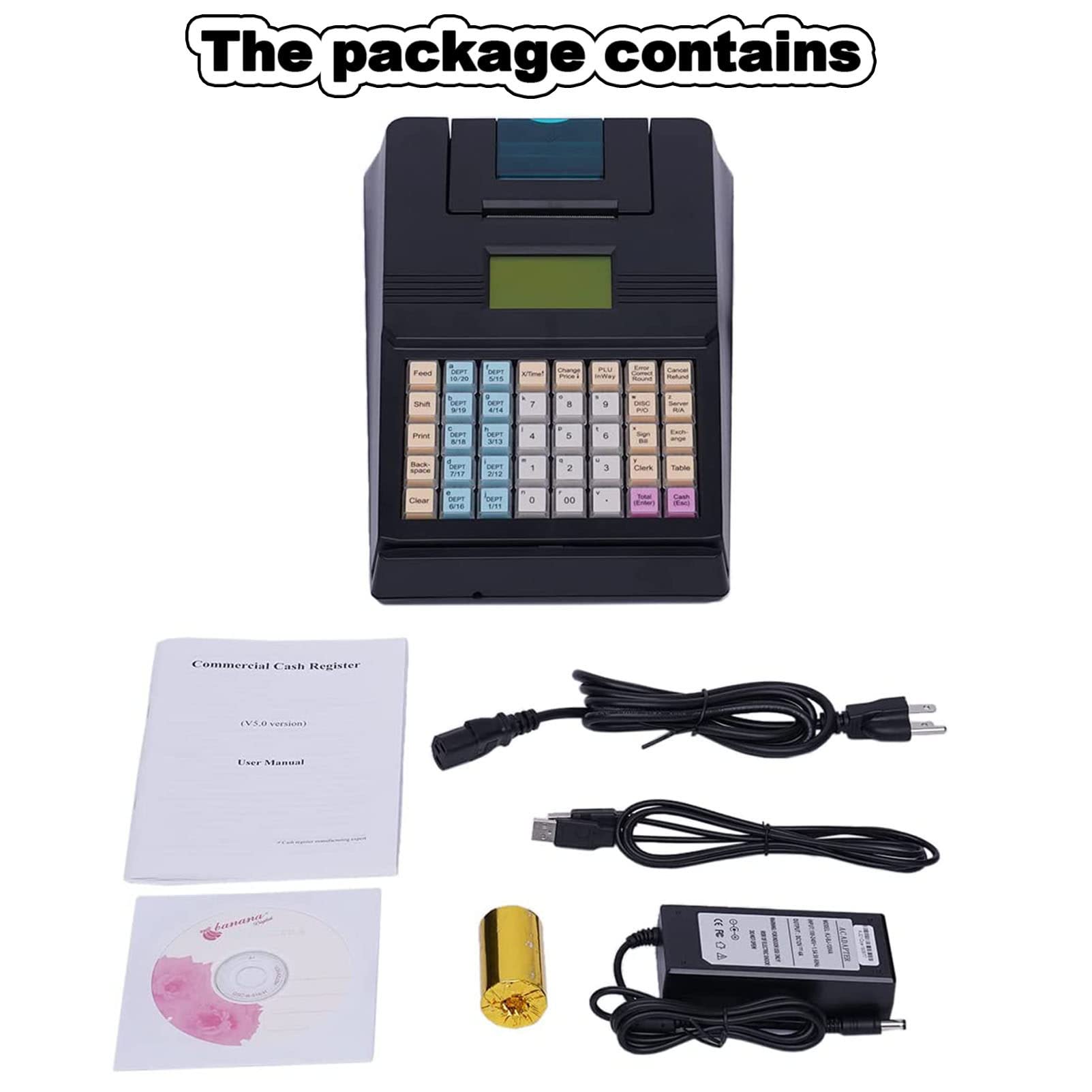 Pequeña Caja registradora electrónica con impresión de Recibos térmicos, Caja registradora Comercial para minorista, supermercado, supermercado, conveniencia,Black