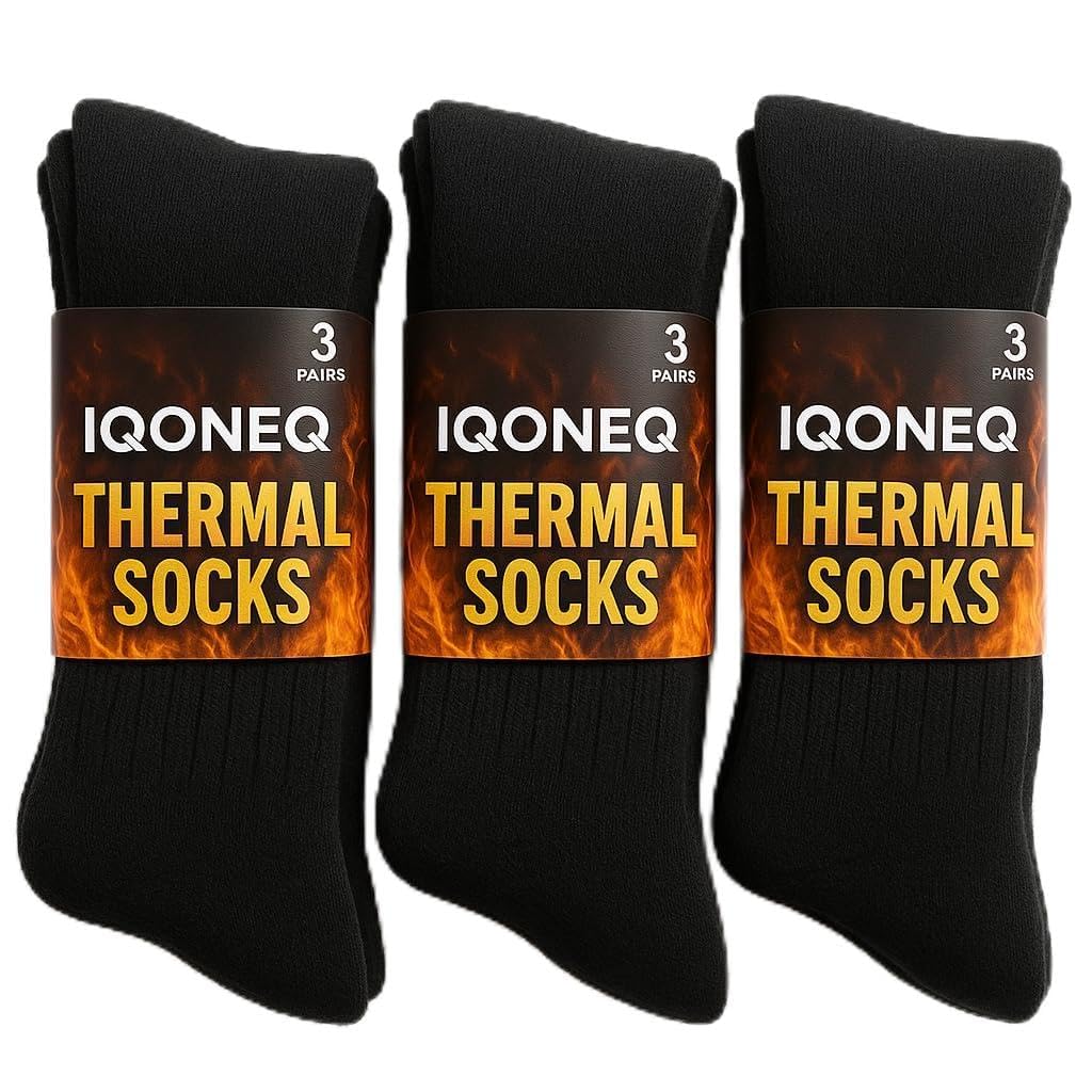 Thick Thermal Winter Socks – Pack of 3 Pairs – Thermal, Warm, Thick Socks – For Men, Women, Kids - Adult Size 6-11 UK, Black