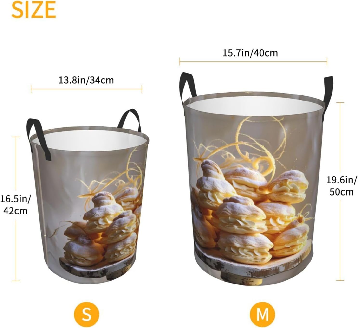 Cream Puffs Round Single-layer Laundry Basket, Portable Storage Laundry Basket, Bedroom Clothes Storage Basket with Handle