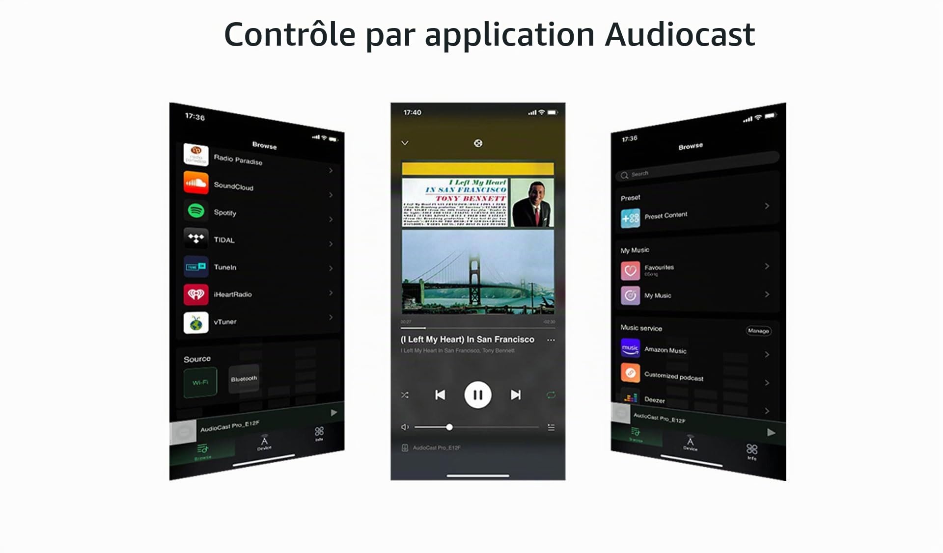 Audiocast Récepteur audio sans fil multi-pièces WiFi Convertit les haut-parleurs filaires en AirPlay Compatible Bluetooth et Ethernet