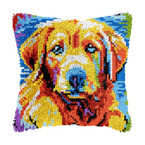 Image of bositigo Dog Latch Hook Pillow Kit for Adults & Kids, DIY Pre-Printed Canvas Craft, 17x65 Inch Decorative Cover for Sofa Cushions, Bedroom Decor (Dog Pattern 49)