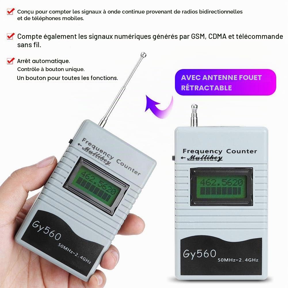 EBTOOLS Compteur de fréquence Radio, GY560 50Mhz à 2.4Ghz Compteur de fréquence Portable Outil de Mesure de fréquence Radio bidirectionnel pour Bateau de Voiture