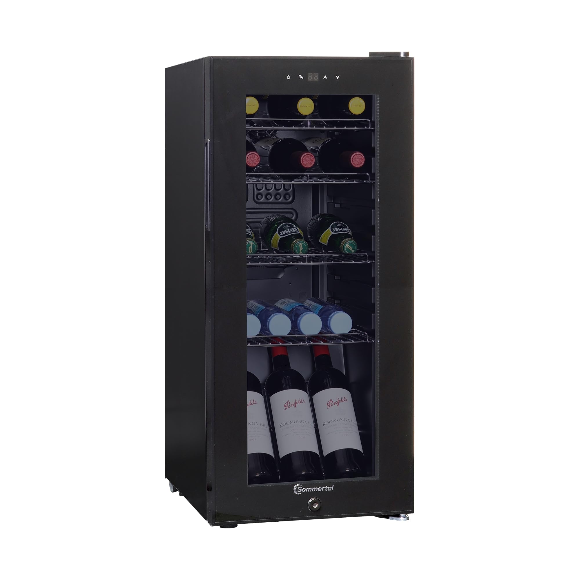 Sommertal Frigorifero GK60 – Frigorífico silencioso para bebidas con LED, pantalla táctil y candado, pequeño refrigerador para botellas, negro, 60 l
