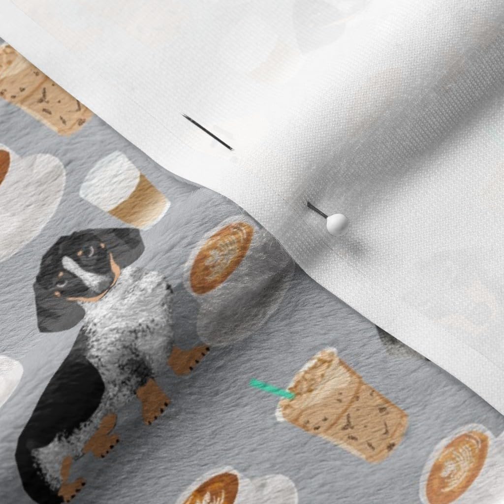 Spoonflower Fabric - Dachshund Coffee Coffees Grey Dog Dogs Latte Food Puppy Pet Portrait Printed on Minky Fabric by The Yard - Sewing Baby Blankets Quilt Backing Plush