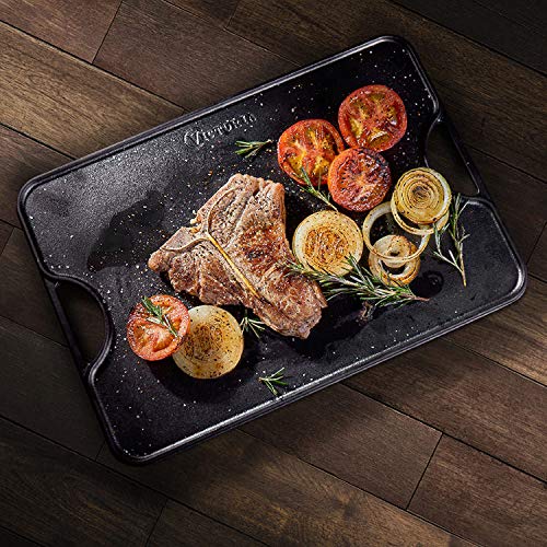 Image of Victoria Rectangular Cast Iron Griddle. Double Burner Griddle, Reversible Griddle Grill, 18.5 x 10 Inch, Seasoned with 100% Kosher Certified Non-GMO Flaxseed Oil