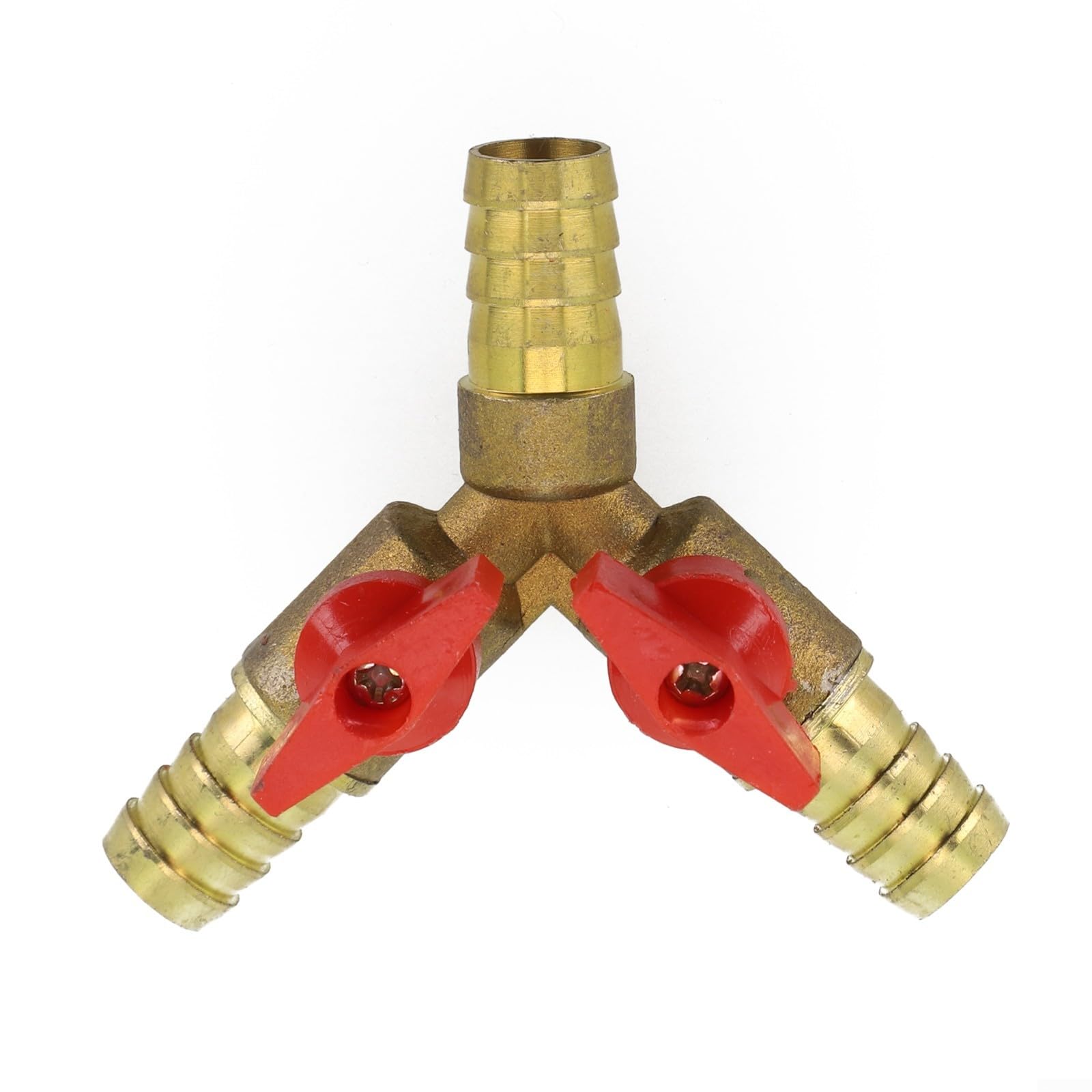 3 Way Hose Connector, Ball Valve Fitting 3 Way Shut Off Union Intersection, Split Brass Hose Barb For Water, Oil, Gas To Garden Watering(12mm)