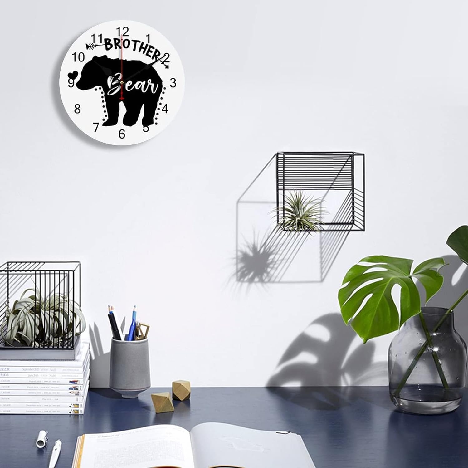 Brother Bear Wall Clock, Cute Black Bear Silent Battery Operated Non Ticking Square Clocks for Kitchen Office School Home Art Decor 12 Inch