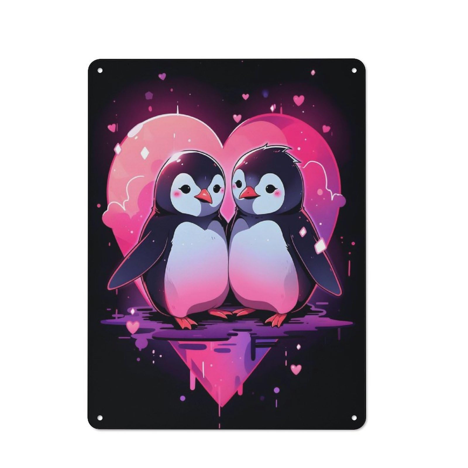 Junmoney Penguin Lovers Vintage Tin Sign 40X30cm With For Home Office Or Studio, For Home Office Decor Fans