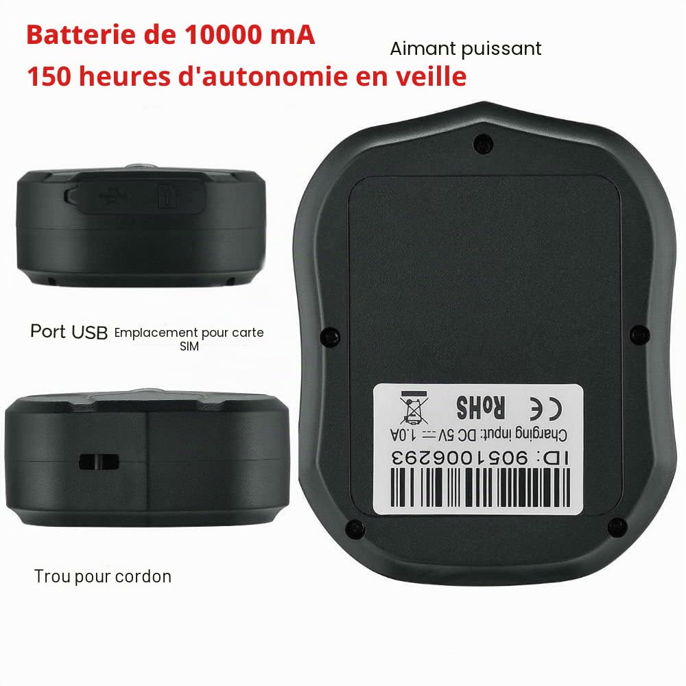 Winnes Tracker GPS Voiture TK905B 2G Suivi en Temps Réel Antivol GPS Localisateur GPS Magnétique avec Batterie Rechargeable 10000mah 150 Jours Autonomie pour Véhicule Moto Velo