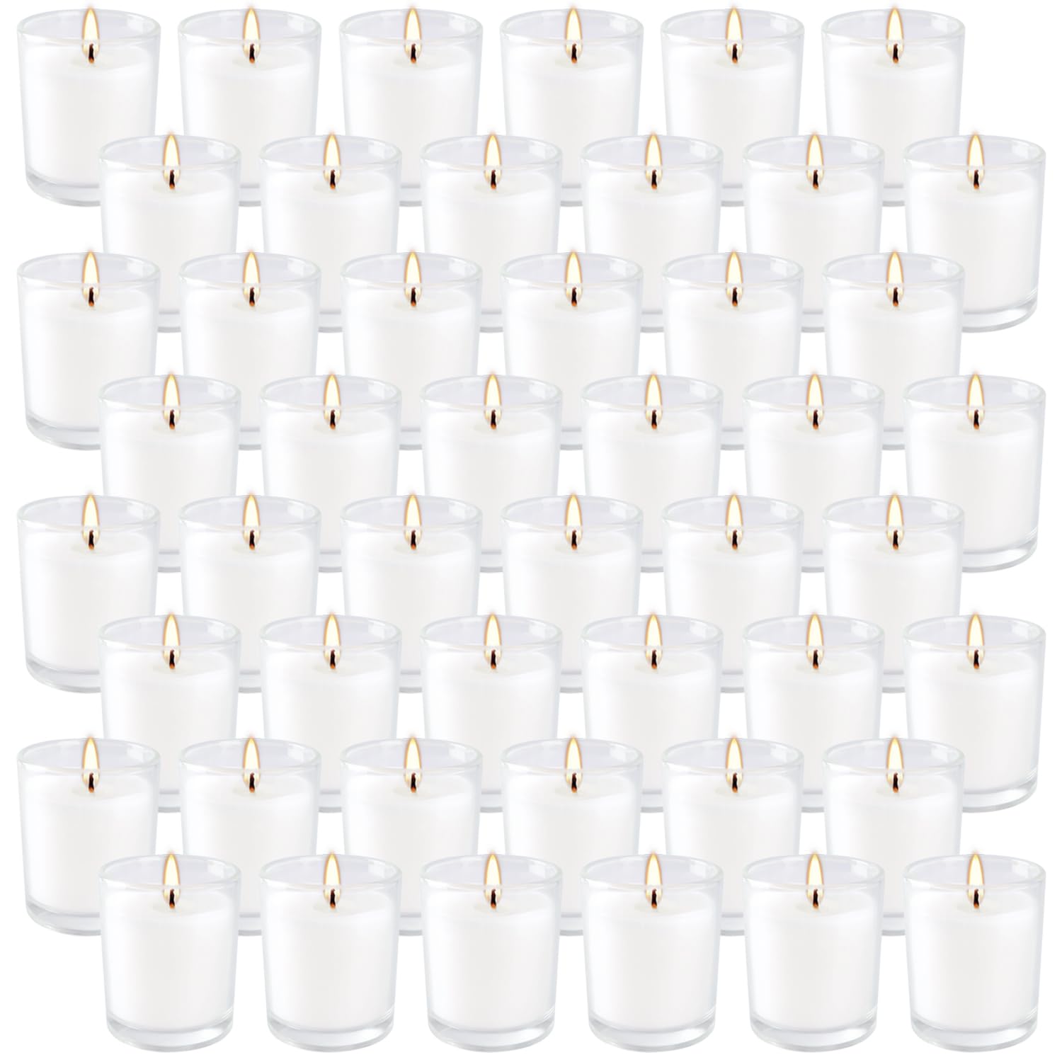 CAKETYCG 48 Pack Warm White Unscented Clear Glass Filled Votive Candles. Hand Poured Wax Candle Ideal Gifts for Aromatherapy Spa Weddings Birthdays Holidays Party.