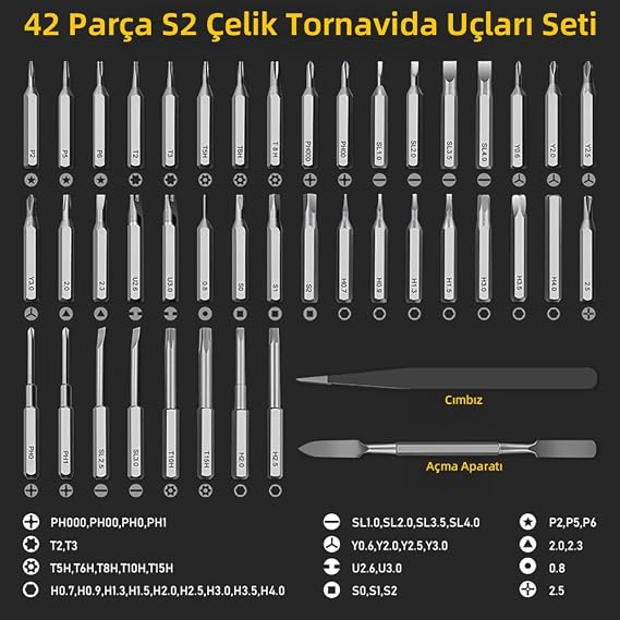 Mioji PS49 500mAh 180r/dk 5 Kademeli 42 Parça Şarjlı Tornavida Seti