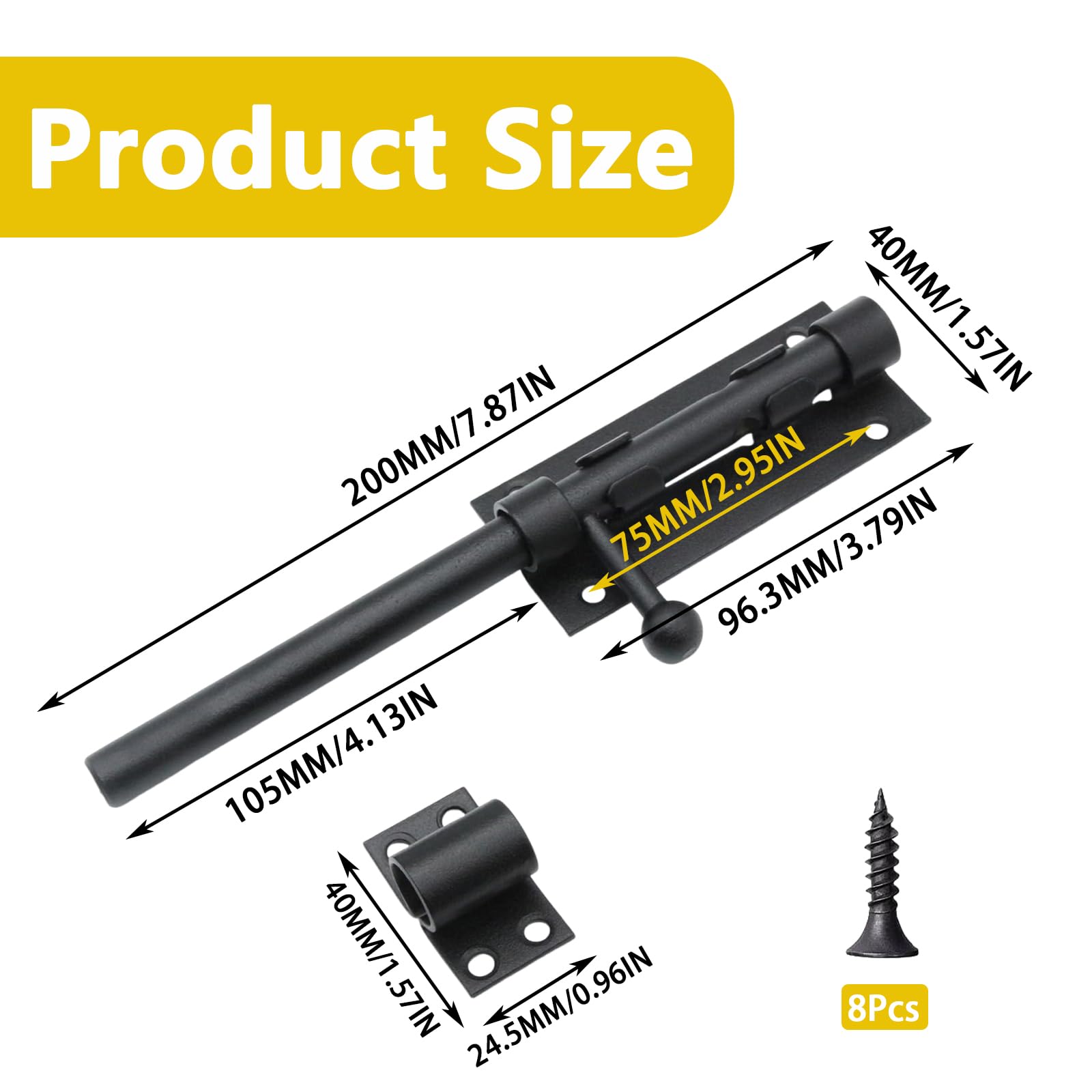 1 Pcs 8inch Gate Bolt, Heavy Duty Slide Gate Latch Bolt, Stainless Steel Material, Sturdy and Durable - Image 2