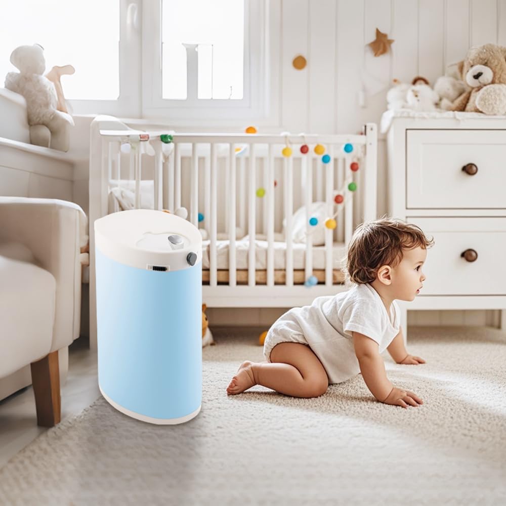 Cubo de pañales para bebé, inodoro, con tapa, puede contener hasta 50 capas, papelera de pañales, basura para habitación de bebé, habitación de bebé, habitación de la madre, azul
