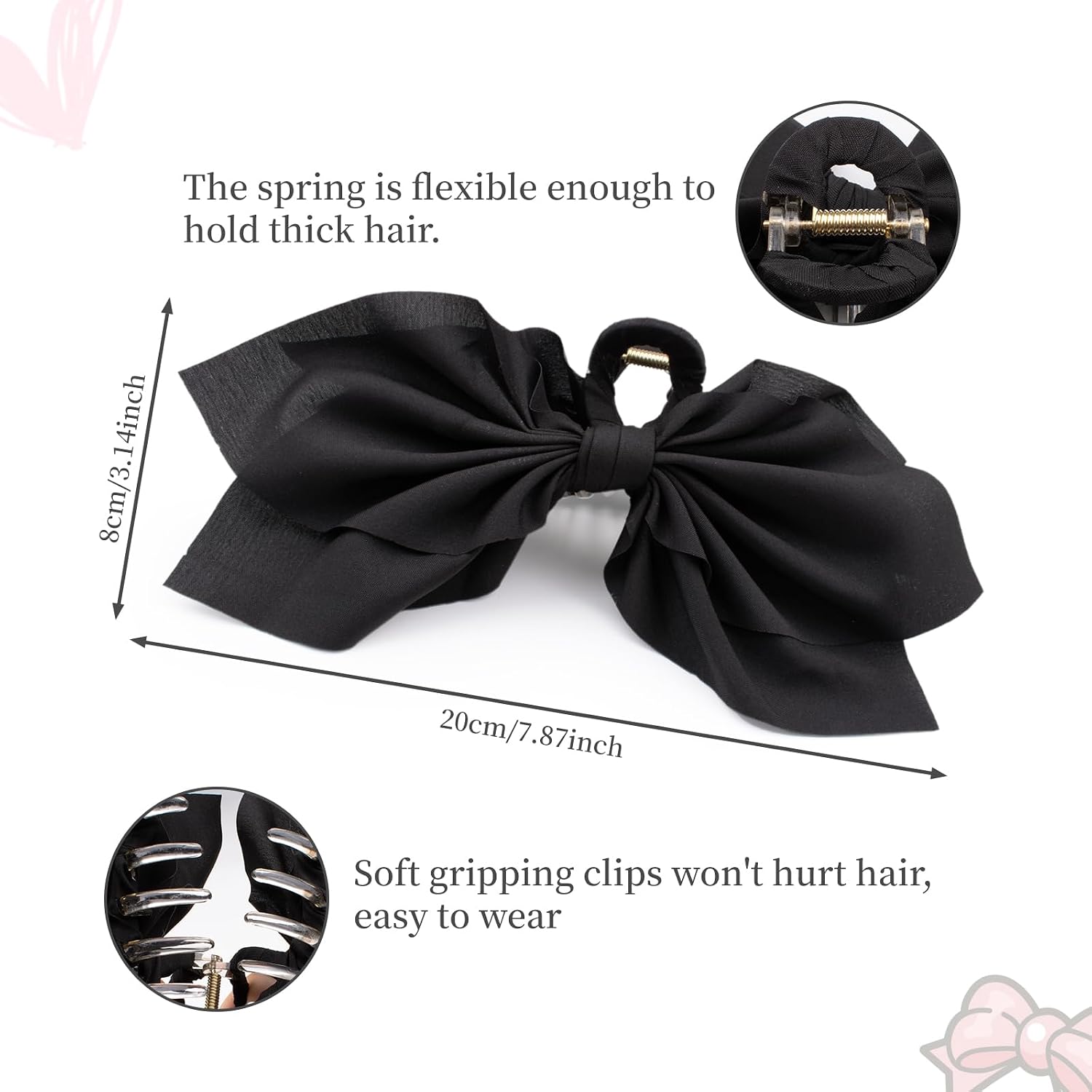 Bow Claw Clips Bow Hair Clips Black White Paisley 2PCS Big Hair Bows for Women Butterfly Styling Large Hair Clips for Thick Hair for Girls Hair Accessories for Teen Gifts for Ladies