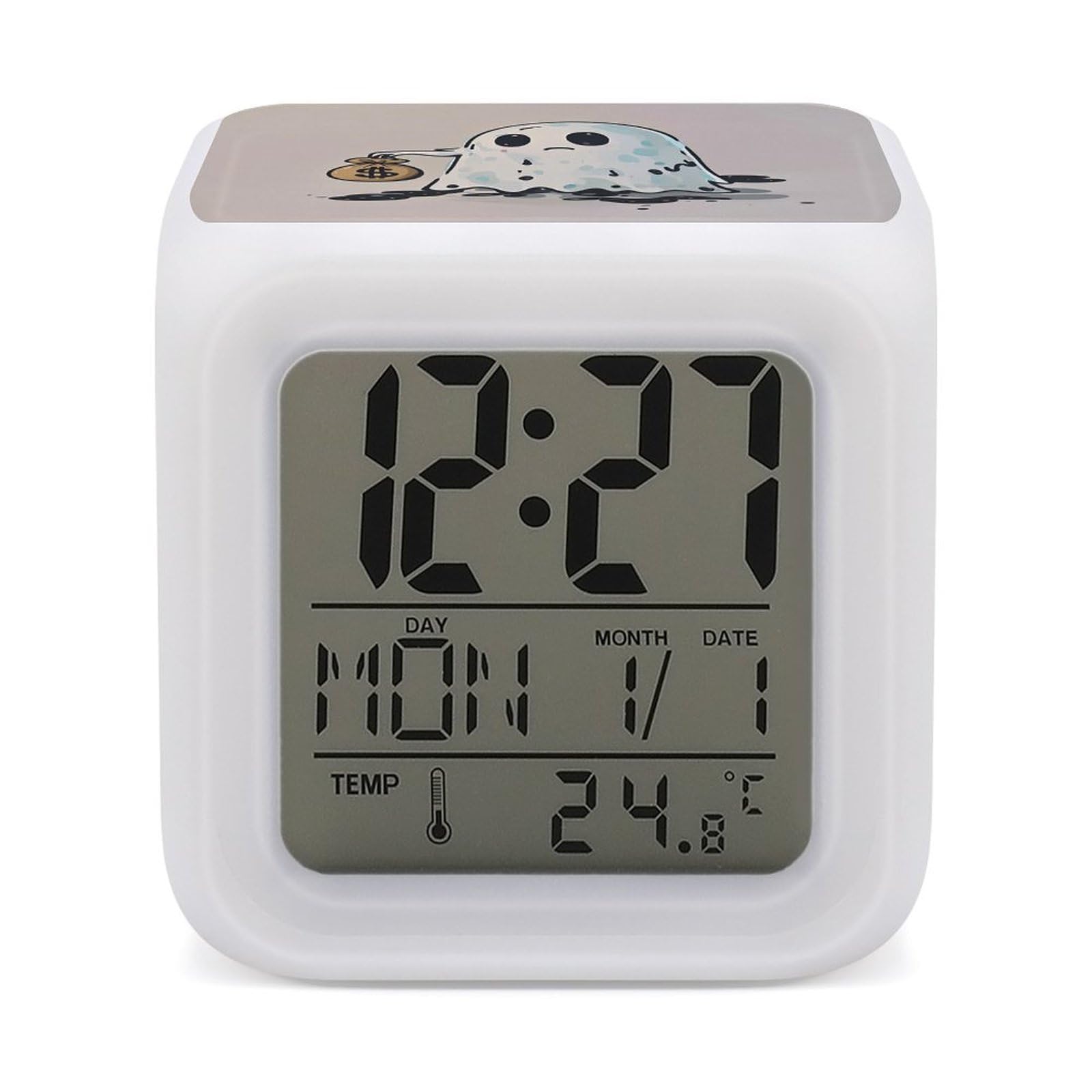 Réveil numérique coloré avec date et température Poor Ghost LED pour table de nuit