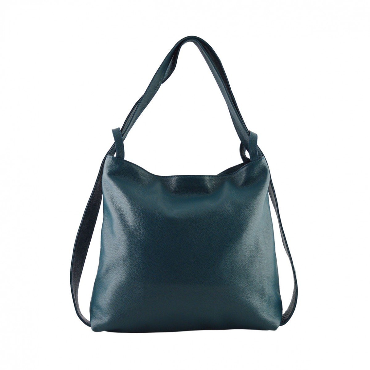 Bolso Shopper Y Mochila En Piel Verdadera Color Azul Petróleo - Peleteria Echa En Italia - Bolso Mujer