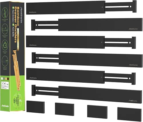ANTOWIN 10 Pcs Schubladentrenner Verstellbar Bambus, Schubladen organizer, gefedert, Küche,