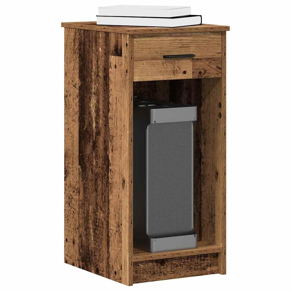 SXZenSpace Old Wood PC Tower Stand 35x45x77 cm Solid Engineered Small Computer Desk with Drawer for Home Office Gaming Bedroom