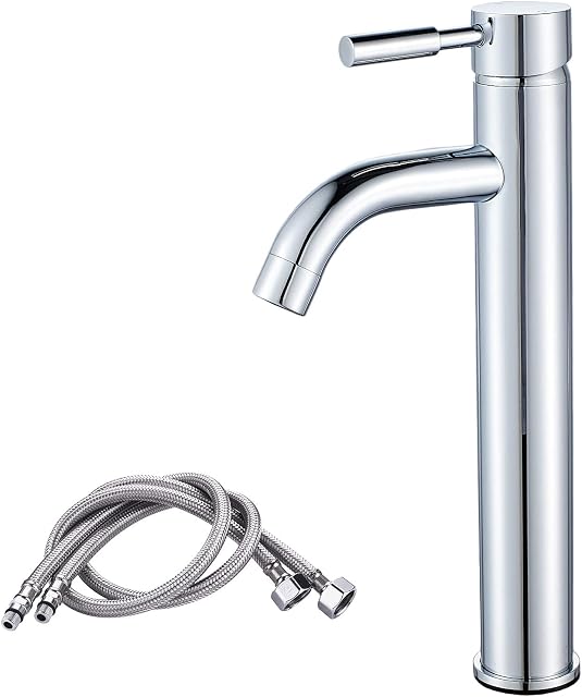 Tall Basin Mixer Taps,XBMY High Rise Single Lever Chrome Brass Countertop Bathroom Sink Tap for Cloakroom&Washroom