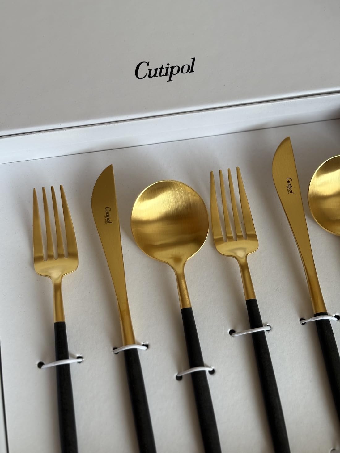 Cutlery Set Goa Black 6 pcs. Matte Brushed Gold Plated New
