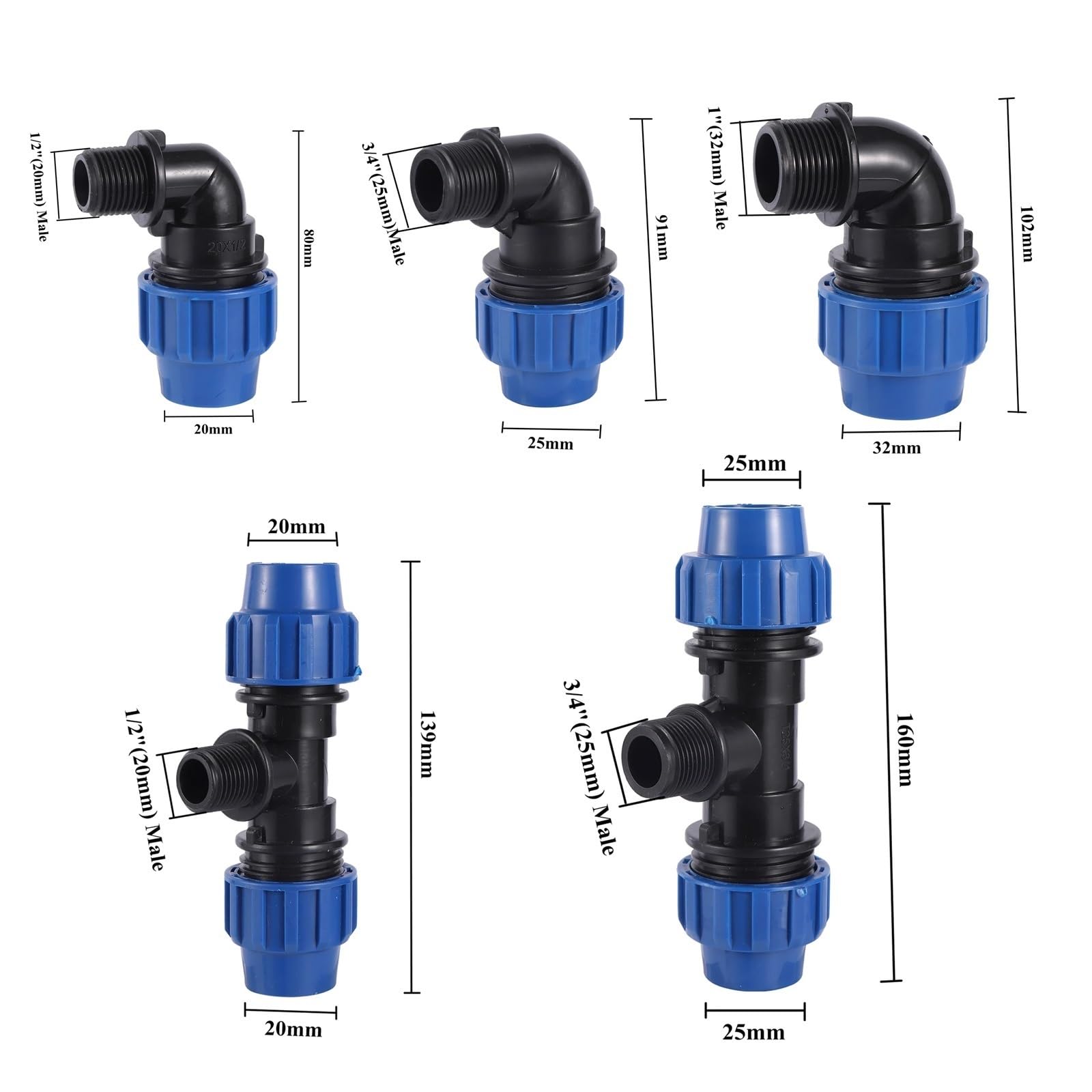Spray per tubo da giardino, 4 pezzi, connettori a gomito e a T per sistemi di irrigazione, connettori espandibili per tubo da giardino (arancione)
