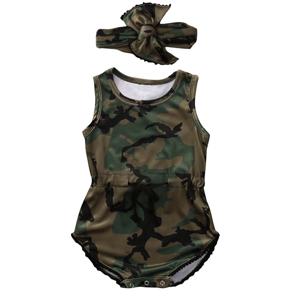 KIDSA0-24M Camo Baby Boy Girl Romper Clothes One-Pieces Jumpsuit Bodysuit Outfits Set with Headband