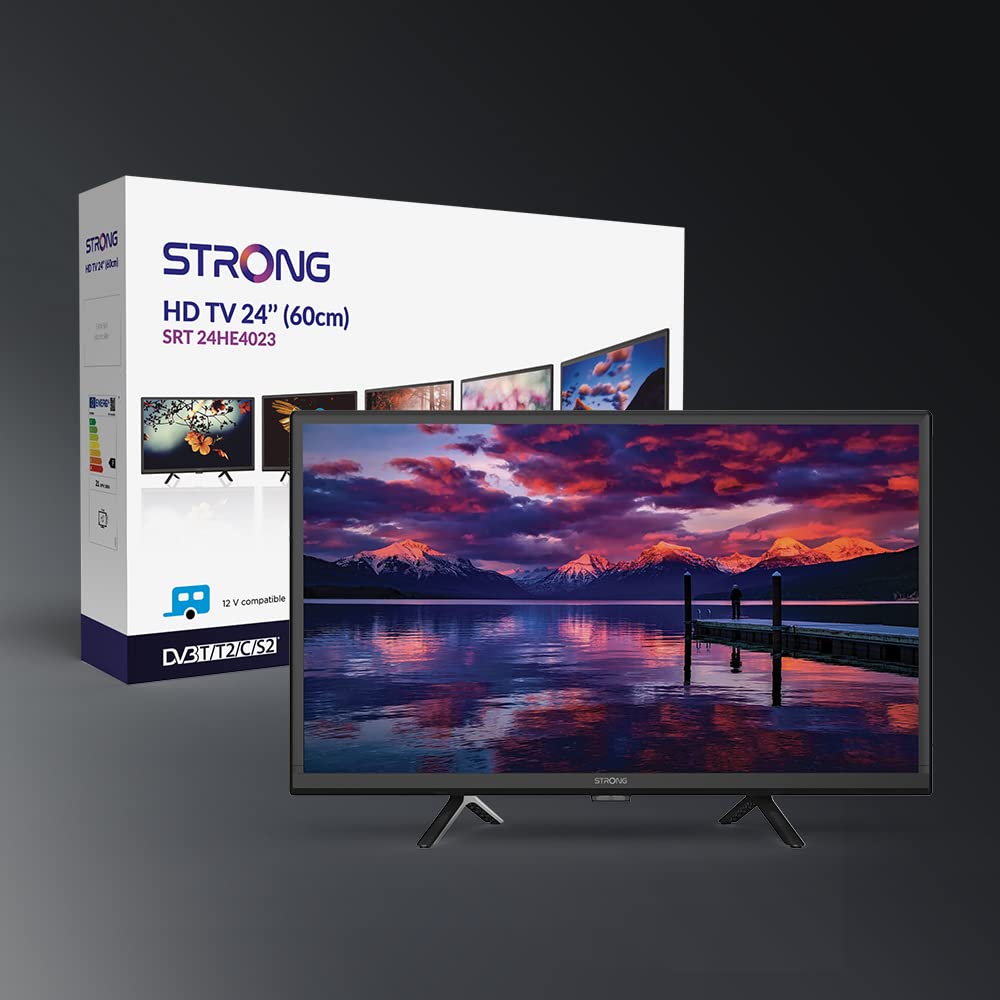 Strong HD TV 24 Inch SRT24HE4023 | portatile con alimentazione 12V, cavo incluso. 2 HDMI ports (1 ARC) + USB + Mini-AV + Antenna/Sat input.