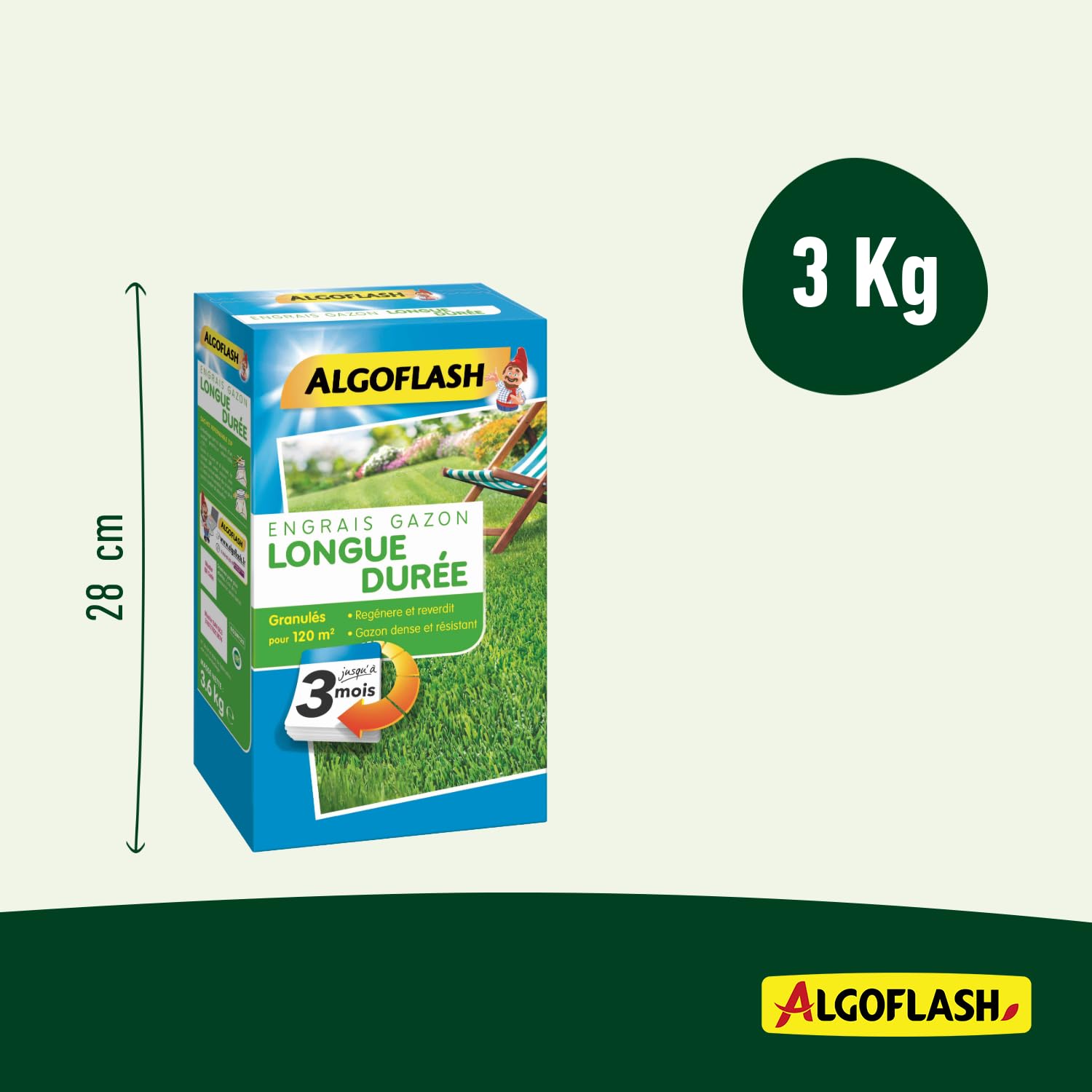 ALGOFLASH Engrais Gazon Longue Durée 3 Mois, 3 kg, EG3M120, Bleu